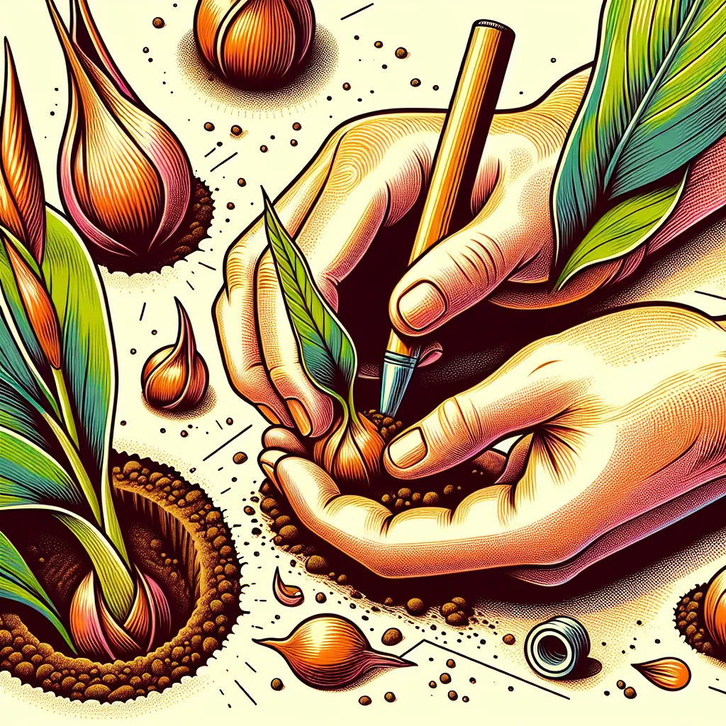 A person is planting an onion in the ground with a pen.